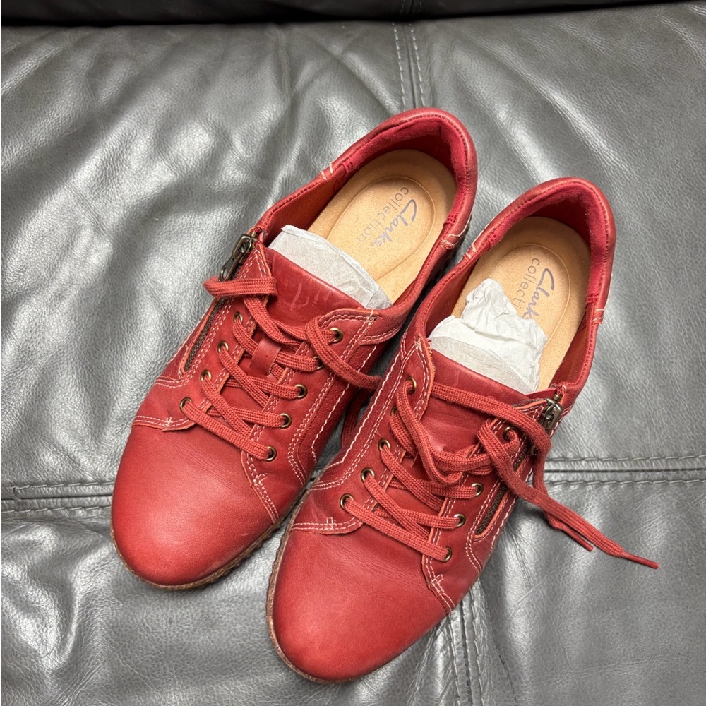 Clarks Leather Women's Red Sneakers